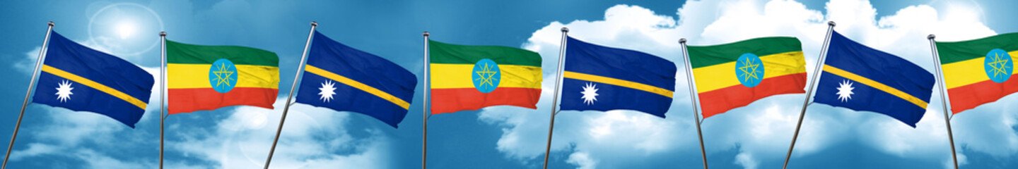 Nauru flag with Ethiopia flag, 3D rendering