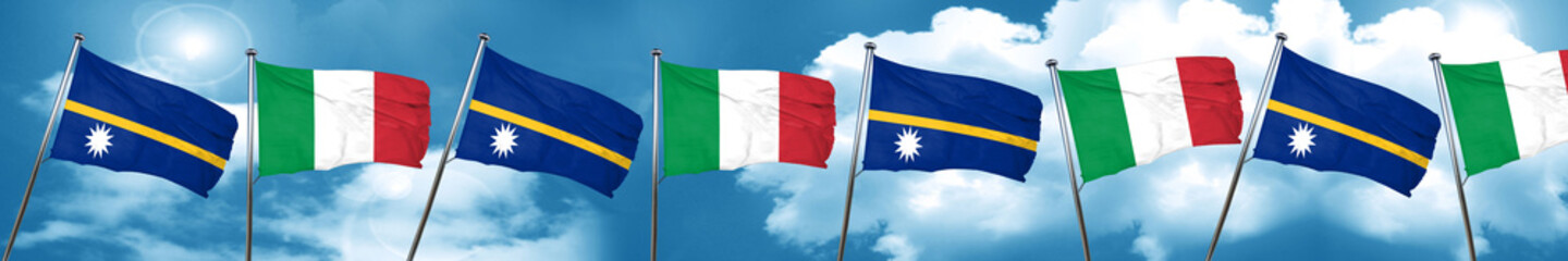 Nauru flag with Italy flag, 3D rendering