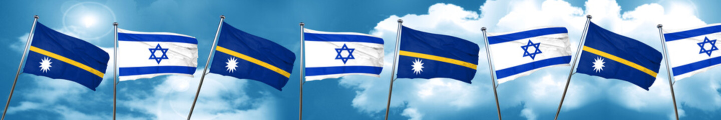 Nauru flag with Israel flag, 3D rendering
