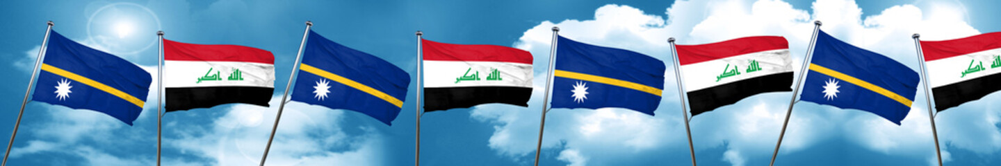 Nauru flag with Iraq flag, 3D rendering