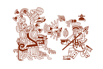 Aztec cacao pattern for chocolate package design. Vector illustration.