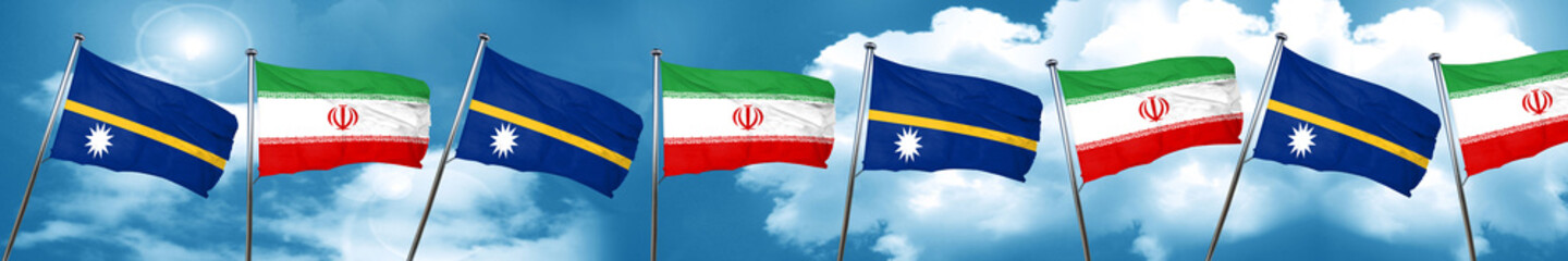 Nauru flag with Iran flag, 3D rendering