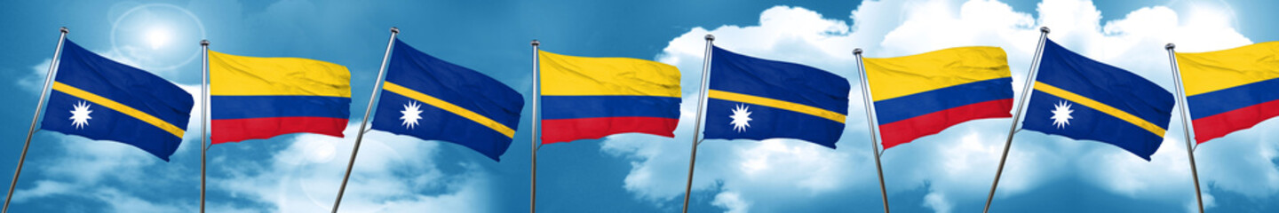 Nauru flag with Colombia flag, 3D rendering