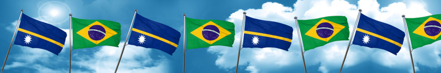 Nauru flag with Brazil flag, 3D rendering