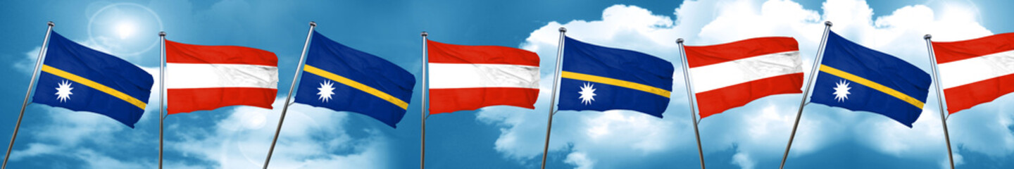 Nauru flag with Austria flag, 3D rendering