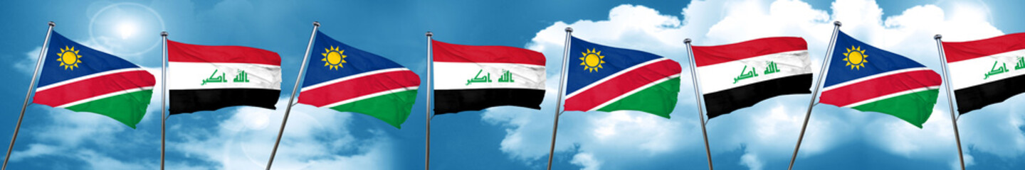 Namibia flag with Iraq flag, 3D rendering