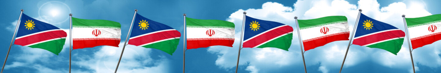 Namibia flag with Iran flag, 3D rendering