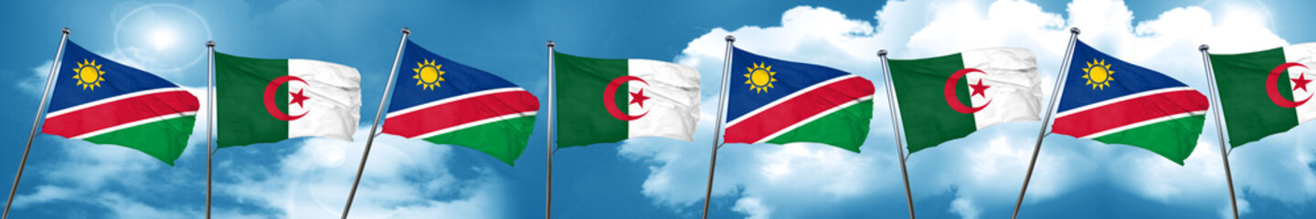 Namibia flag with Algeria flag, 3D rendering