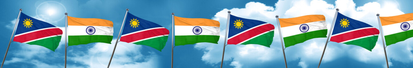 Namibia flag with India flag, 3D rendering