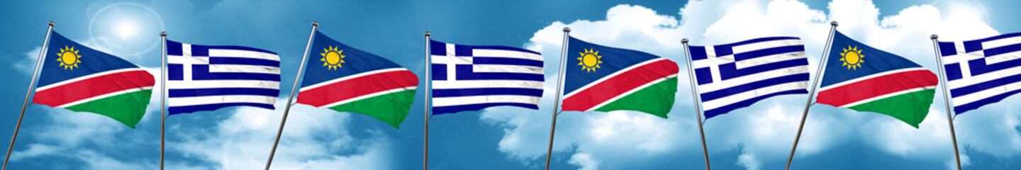 Fototapeta na wymiar Namibia flag with Greece flag, 3D rendering