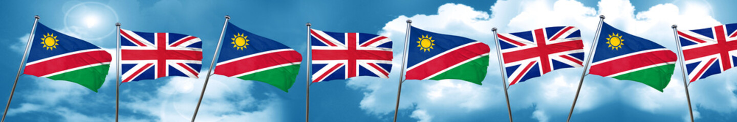 Namibia flag with Great Britain flag, 3D rendering