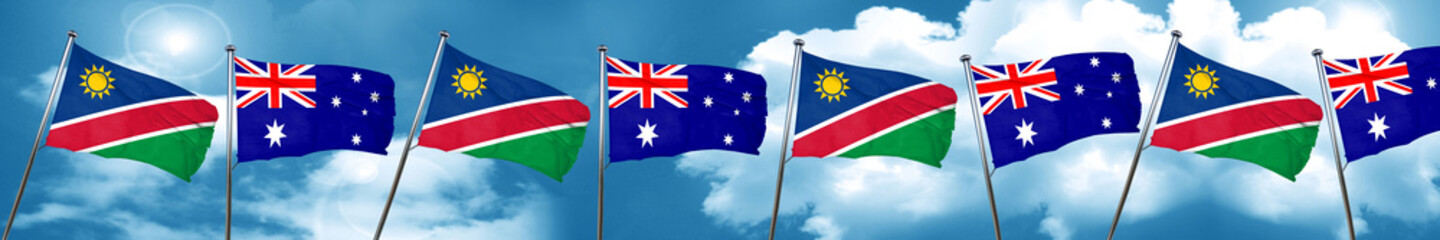 Namibia flag with Australia flag, 3D rendering