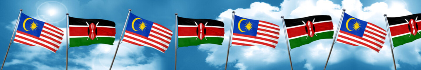 Malaysia flag with Kenya flag, 3D rendering