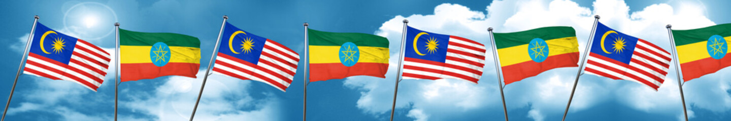 Malaysia flag with Ethiopia flag, 3D rendering