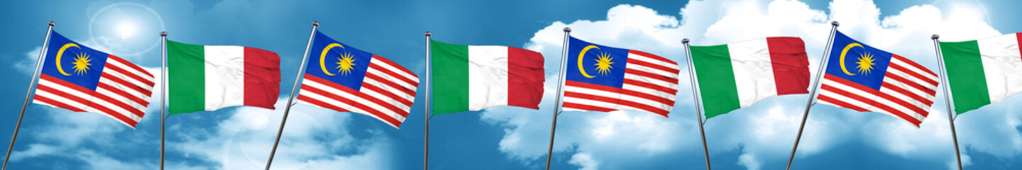 Malaysia flag with Italy flag, 3D rendering