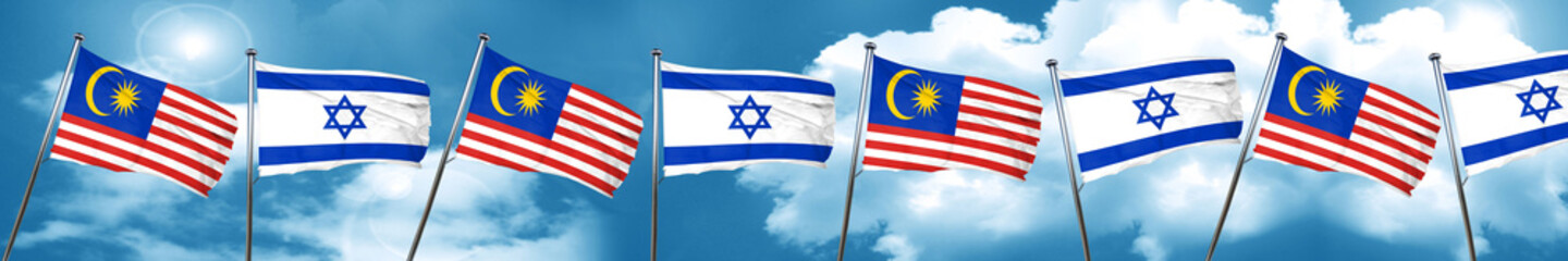 Malaysia flag with Israel flag, 3D rendering