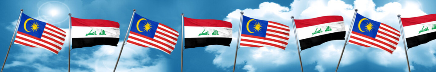 Malaysia flag with Iraq flag, 3D rendering