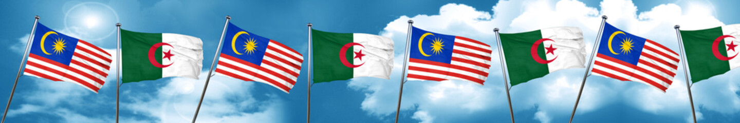 Malaysia flag with Algeria flag, 3D rendering