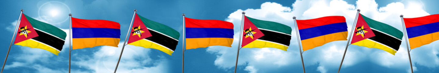 Mozambique flag with Armenia flag, 3D rendering