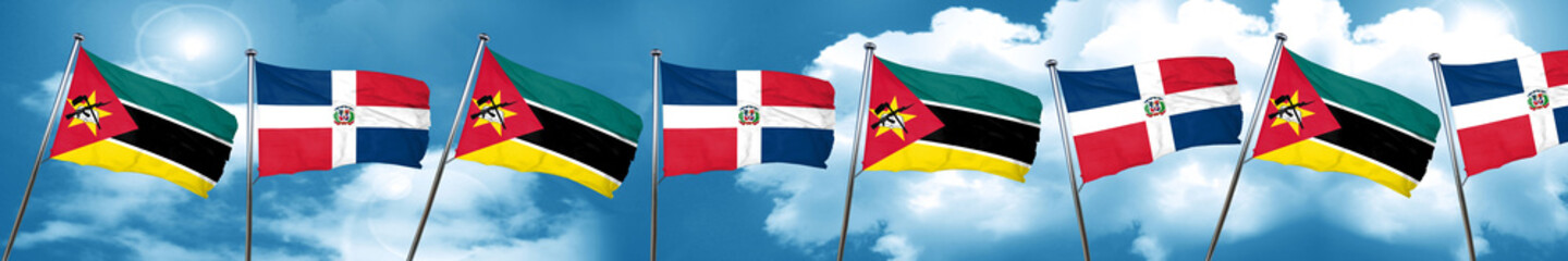 Fototapeta na wymiar Mozambique flag with Dominican Republic flag, 3D rendering