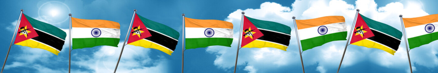 Fototapeta na wymiar Mozambique flag with India flag, 3D rendering