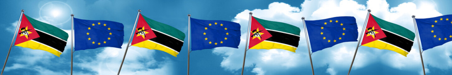 Mozambique flag with european union flag, 3D rendering