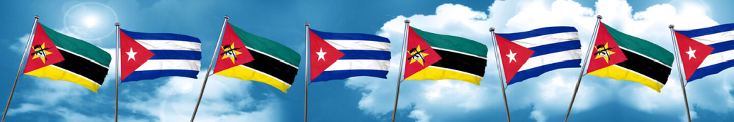 Fototapeta na wymiar Mozambique flag with cuba flag, 3D rendering