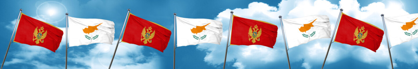 Montenegro flag with Cyprus flag, 3D rendering