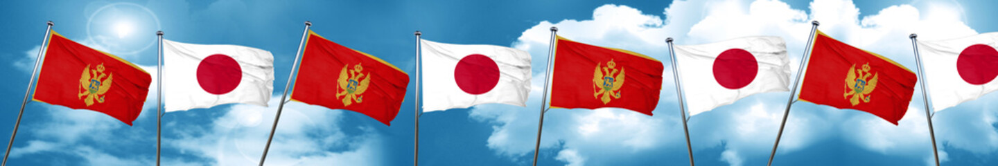 Montenegro flag with Japan flag, 3D rendering