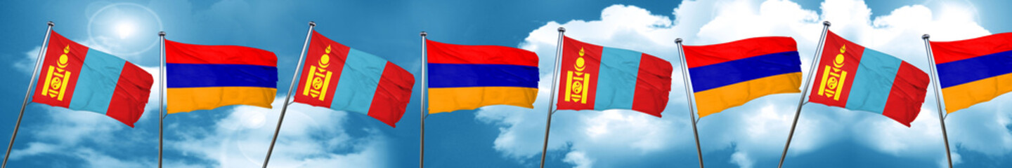 Mongolia flag with Armenia flag, 3D rendering