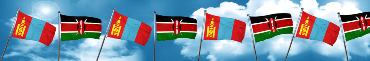 Mongolia flag with Kenya flag, 3D rendering
