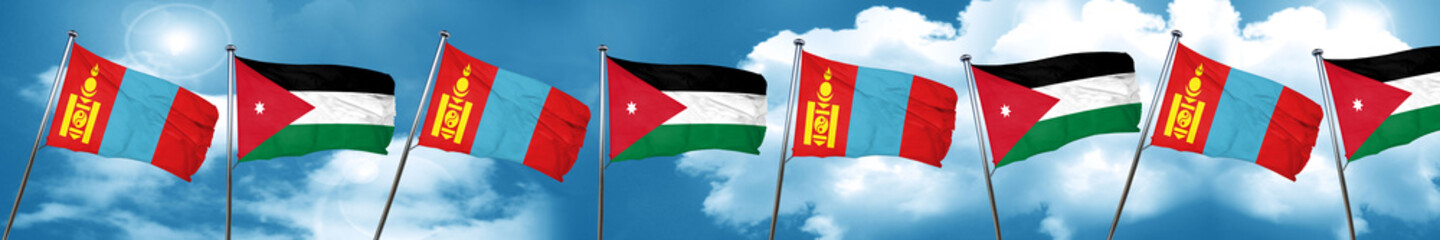 Mongolia flag with Jordan flag, 3D rendering