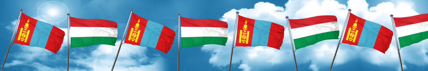 Mongolia flag with Hungary flag, 3D rendering