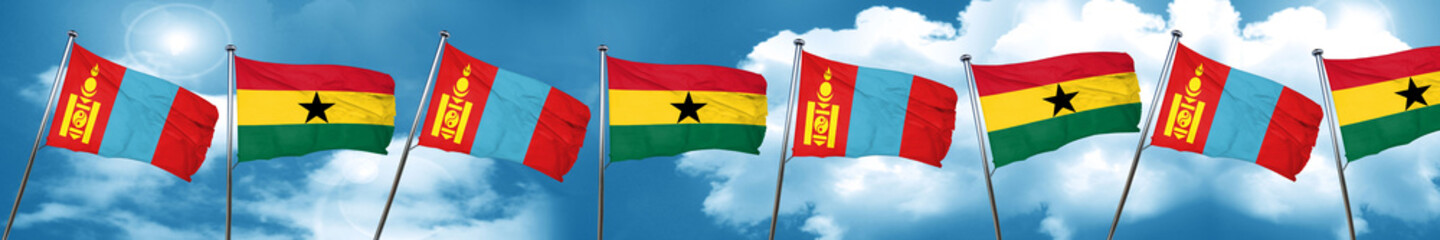 Mongolia flag with Ghana flag, 3D rendering