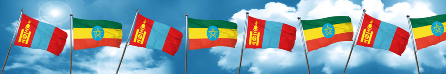Mongolia flag with Ethiopia flag, 3D rendering