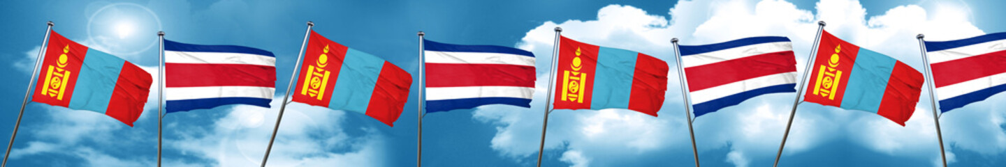 Mongolia flag with Costa Rica flag, 3D rendering