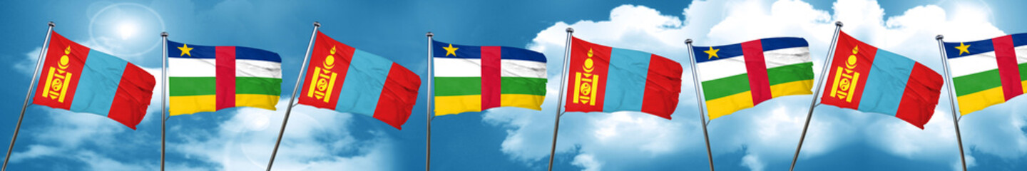Mongolia flag with Central African Republic flag, 3D rendering