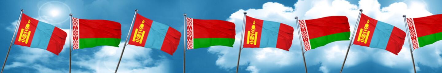 Mongolia flag with Belarus flag, 3D rendering