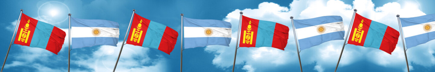 Mongolia flag with Argentine flag, 3D rendering