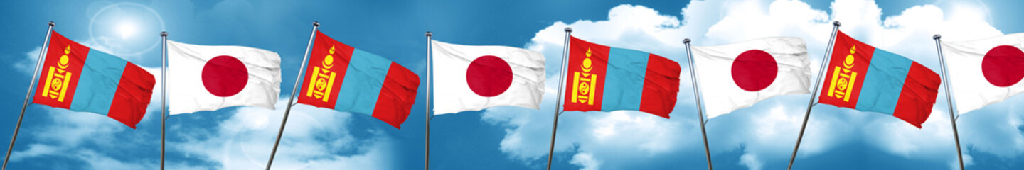 Mongolia flag with Japan flag, 3D rendering