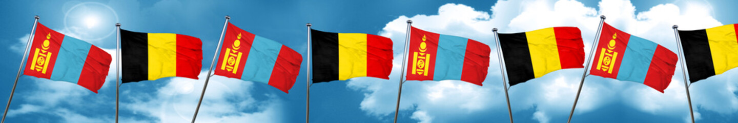 Mongolia flag with Belgium flag, 3D rendering