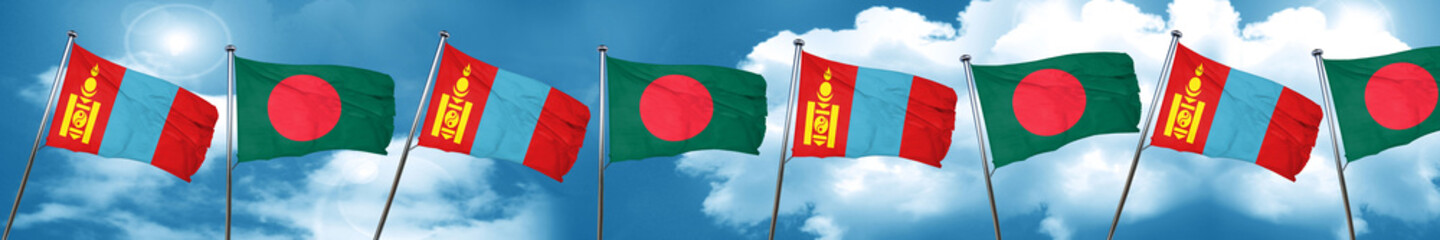 Mongolia flag with Bangladesh flag, 3D rendering