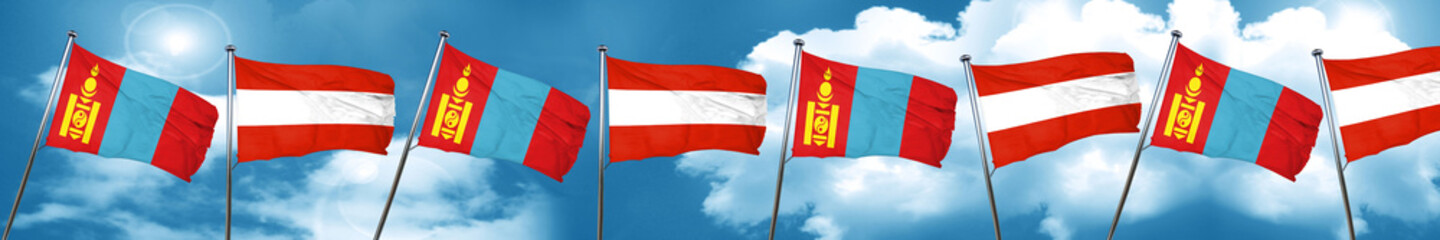 Mongolia flag with Austria flag, 3D rendering