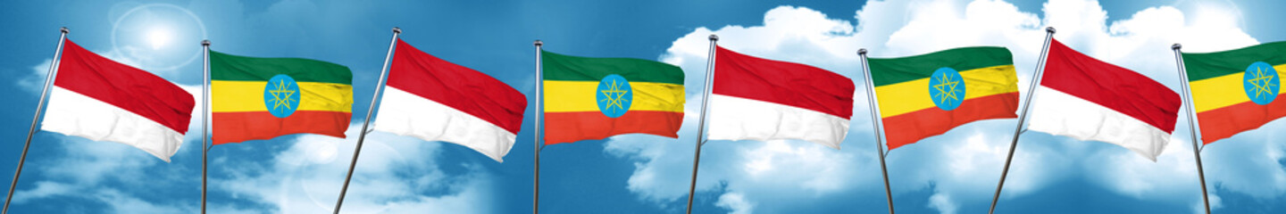 monaco flag with Ethiopia flag, 3D rendering