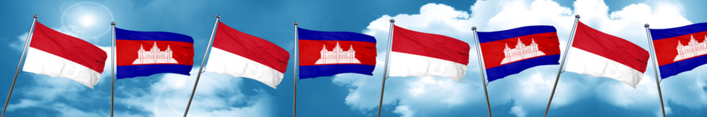 Naklejka na ściany i meble monaco flag with Cambodia flag, 3D rendering