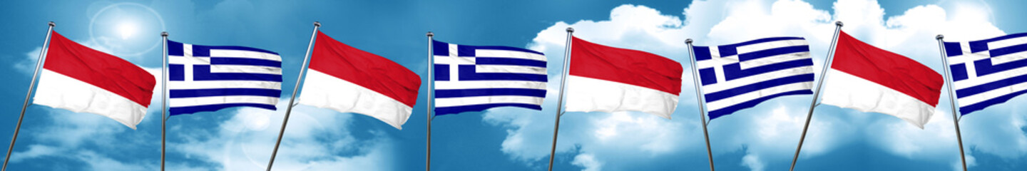 monaco flag with Greece flag, 3D rendering