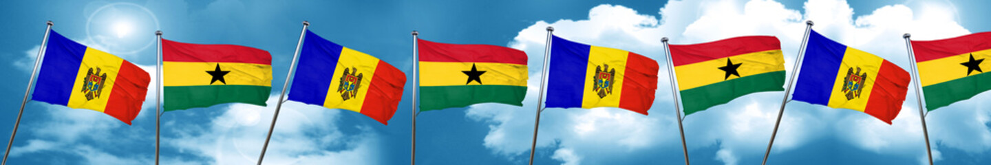 Moldova flag with Ghana flag, 3D rendering