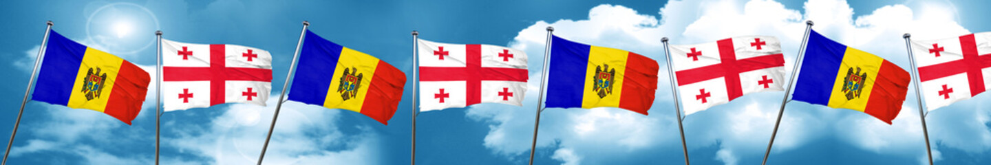 Moldova flag with Georgia flag, 3D rendering