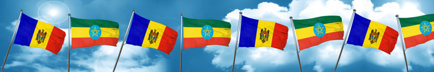 Moldova flag with Ethiopia flag, 3D rendering