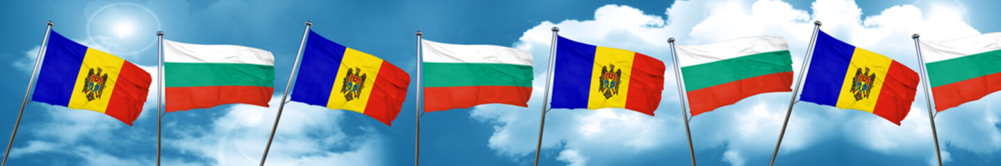 Moldova flag with Bulgaria flag, 3D rendering